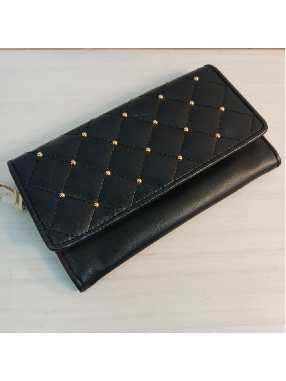 VTG Robert Gimbal Quilted Black w/ Gold Studs Wallet Clutch NOS